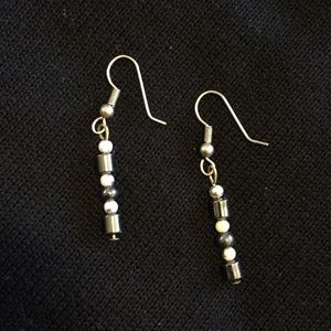 Silver and white beaded pierced earrings